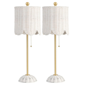 Celerie 27.5" Coastal Bohemian Rattan/Iron Scalloped Buffet LED Table Lamps with Pull Chain (Set of 2)